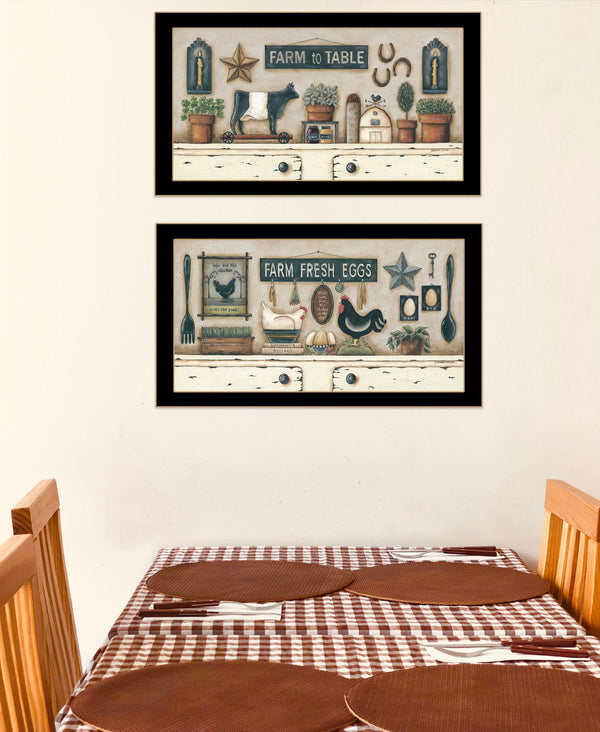 Homeroots Set Of Two Farm Fresh 3 Black Framed Print Wall Art  Wood Print On Paper 407489
