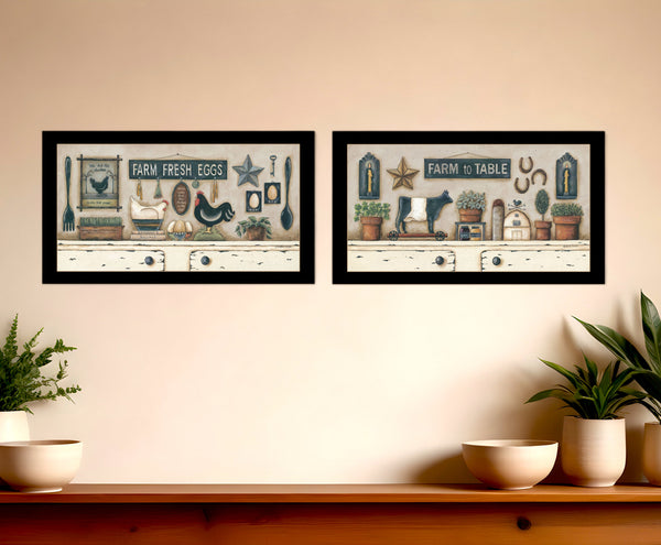 Homeroots Set Of Two Farm Fresh 3 Black Framed Print Wall Art  Wood Print On Paper 407489