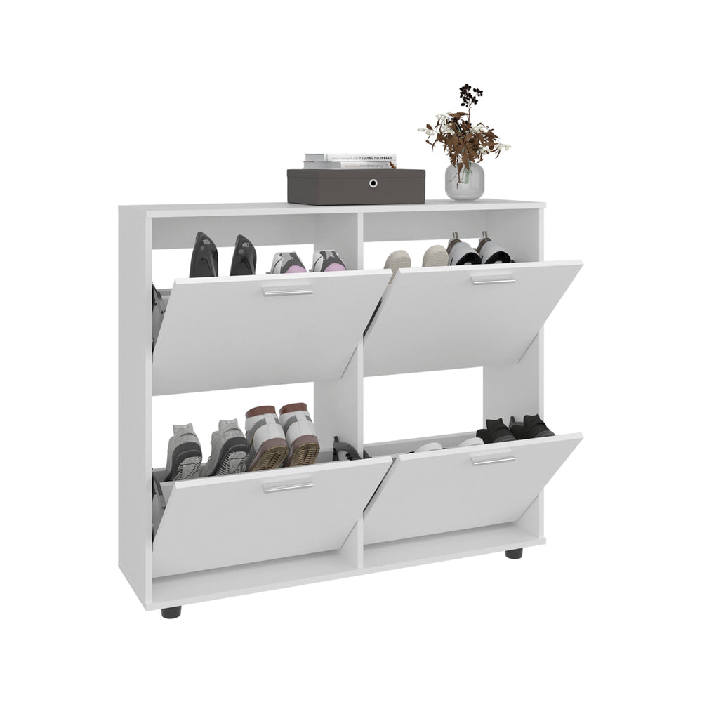 English Elm Opal Modern 4-Door Shoe Cabinet White — Enclosed 20-Pair Storage, Segmented Shelves, Sturdy Top Surface B070P337106