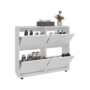 English Elm Opal Modern 4-Door Shoe Cabinet White — Enclosed 20-Pair Storage, Segmented Shelves, Sturdy Top Surface B070P337106