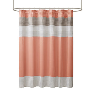 JLA Home Madison Park - Faux Silk Dupioni Shower Curtain with Pintuck Color-Block Panels, Lightweight Hotel-Quality Draping Coral MP70-2319