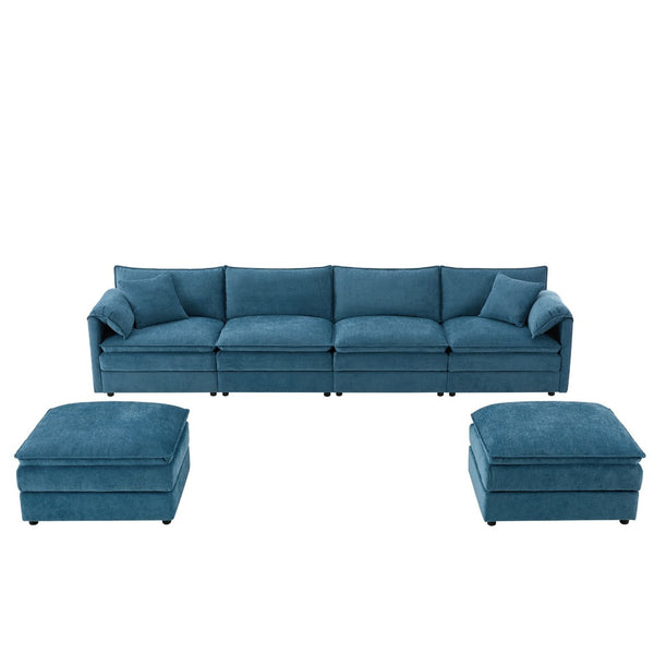 English Elm [new U-shaped Chenille Cloud Sectional 6 Seat Modular Sofa with Movable Ottoman Blue N723S6546C