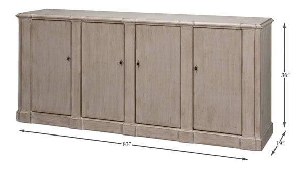 Sarreid Villefranche Sideboard - Elegant Washed White Finish With 3 Removable Shelves In Reclaimed Pine White  40758