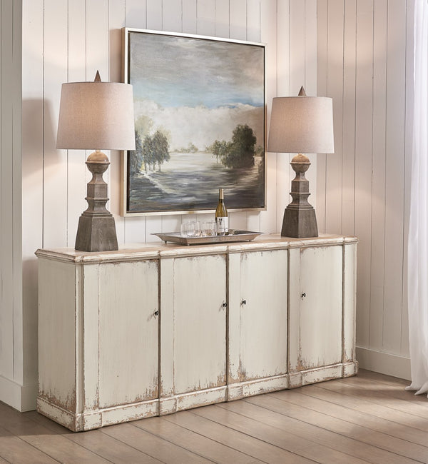 Sarreid Villefranche Sideboard - Elegant Washed White Finish With 3 Removable Shelves In Reclaimed Pine White  40758