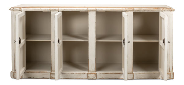 Sarreid Villefranche Sideboard - Elegant Washed White Finish With 3 Removable Shelves In Reclaimed Pine White  40758