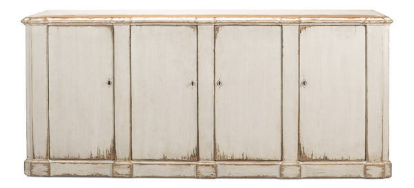 Sarreid Villefranche Sideboard - Elegant Washed White Finish With 3 Removable Shelves In Reclaimed Pine White  40758