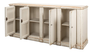 Sarreid Villefranche Sideboard - Elegant Washed White Finish With 3 Removable Shelves In Reclaimed Pine White  40758