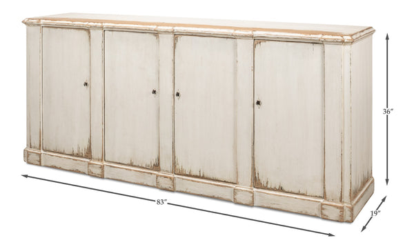 Sarreid Villefranche Sideboard - Elegant Washed White Finish With 3 Removable Shelves In Reclaimed Pine White  40758