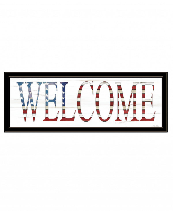 Homeroots Patriotic Welcome 2 Black Framed Print Wall Art Black And Gold Wood Print 407593