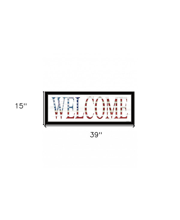 Homeroots Patriotic Welcome 2 Black Framed Print Wall Art Black And Gold Wood Print 407593