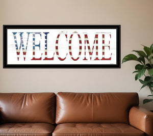Homeroots Patriotic Welcome 2 Black Framed Print Wall Art Black And Gold Wood Print 407593