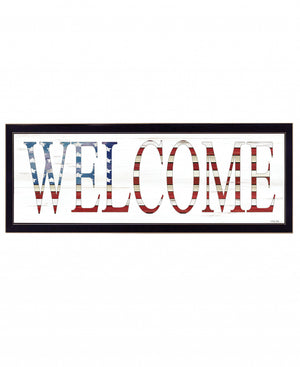 Homeroots Patriotic Welcome 3 Black Framed Print Wall Art Black Wood Print 407594
