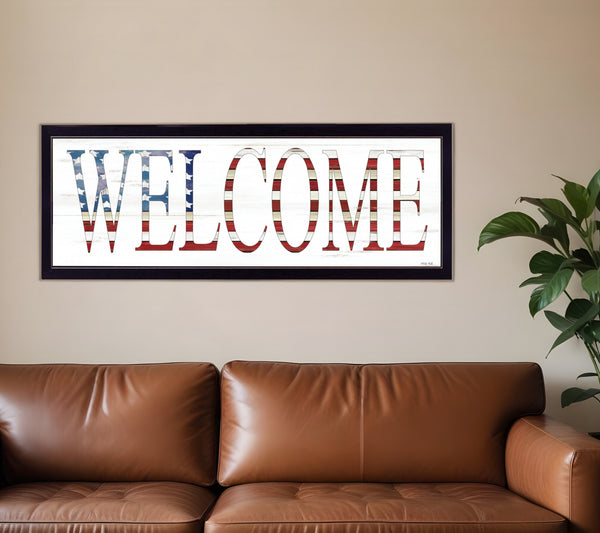 Homeroots Patriotic Welcome 3 Black Framed Print Wall Art Black Wood Print 407594