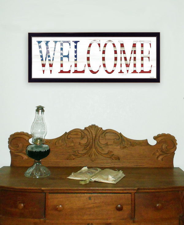Homeroots Patriotic Welcome 3 Black Framed Print Wall Art Black Wood Print 407594