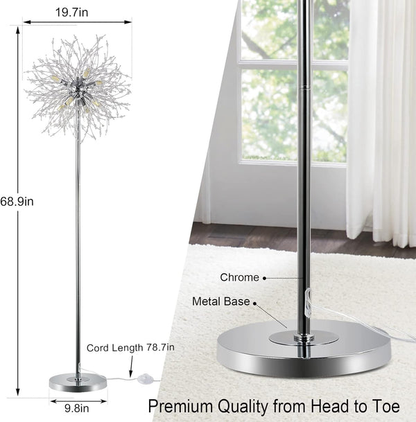 English Elm Crystal Floor Lamp - 69" Modern Chrome Standing Light With 32 Firework Crystals For Elegant Decor W2738P185397