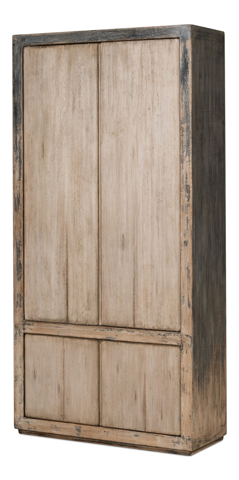 Sarreid Chamonix Tall Cupboard - Elegant French Grey Finish With 3 Removable Shelves In Reclaimed Pine Grey  40760