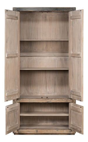 Sarreid Chamonix Tall Cupboard - Elegant French Grey Finish With 3 Removable Shelves In Reclaimed Pine Grey  40760