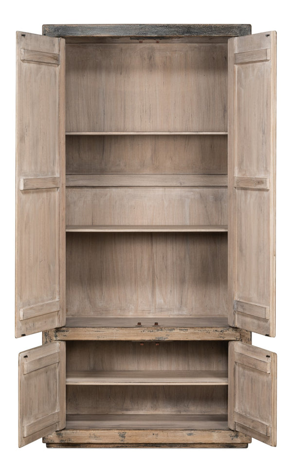 Sarreid Chamonix Tall Cupboard - Elegant French Grey Finish With 3 Removable Shelves In Reclaimed Pine Grey  40760