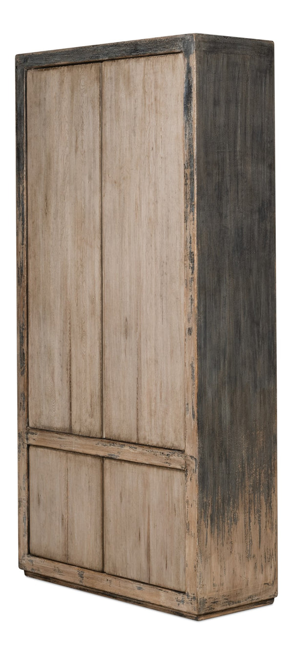 Sarreid Chamonix Tall Cupboard - Elegant French Grey Finish With 3 Removable Shelves In Reclaimed Pine Grey  40760