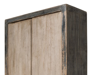 Sarreid Chamonix Tall Cupboard - Elegant French Grey Finish With 3 Removable Shelves In Reclaimed Pine Grey  40760