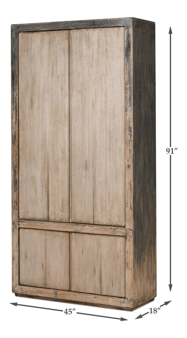 Sarreid Chamonix Tall Cupboard - Elegant French Grey Finish With 3 Removable Shelves In Reclaimed Pine Grey  40760