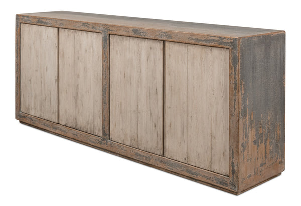 Sarreid St Martin Sideboard - Stylish Soft Grey Finish With 2 Removable Shelves, Crafted From Reclaimed Pine Grey  40761