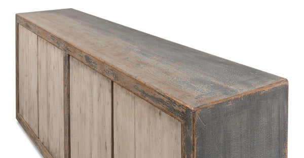 Sarreid St Martin Sideboard - Stylish Soft Grey Finish With 2 Removable Shelves, Crafted From Reclaimed Pine Grey  40761