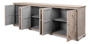 Sarreid Six Diamonds Sideboard - Elegant French Grey With 3 Removable Shelves - Stylish Reclaimed Pine Design Grey  40763