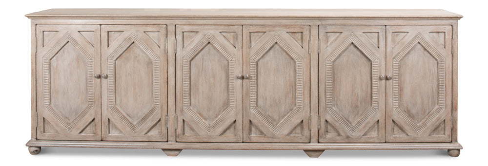 Sarreid Six Diamonds Sideboard - Elegant French Grey With 3 Removable Shelves - Stylish Reclaimed Pine Design Grey  40763
