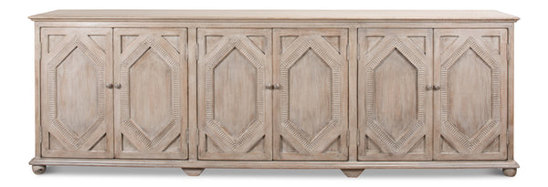 Sarreid Six Diamonds Sideboard - Elegant French Grey With 3 Removable Shelves - Stylish Reclaimed Pine Design Grey  40763