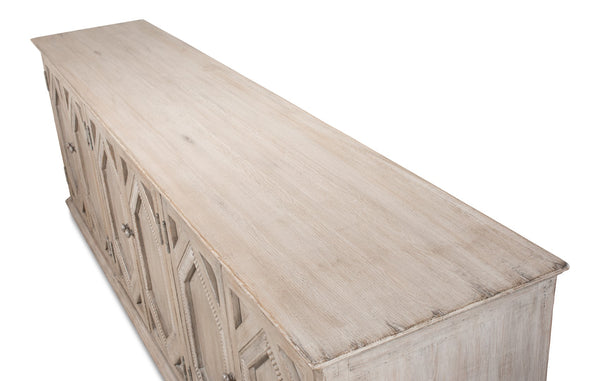 Sarreid Six Diamonds Sideboard - Elegant French Grey With 3 Removable Shelves - Stylish Reclaimed Pine Design Grey  40763