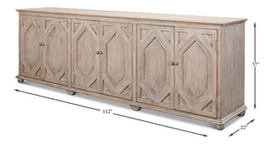 Sarreid Six Diamonds Sideboard - Elegant French Grey With 3 Removable Shelves - Stylish Reclaimed Pine Design Grey  40763