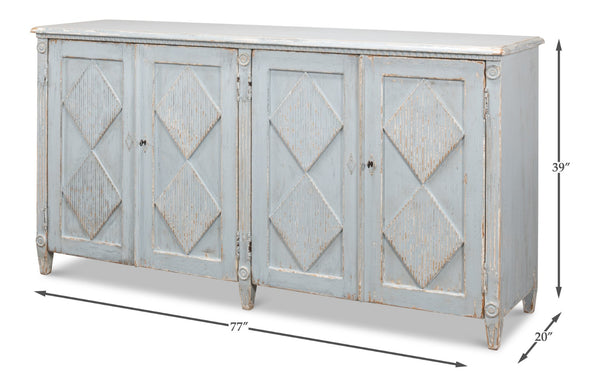 Sarreid Roanne Sideboard - Stylish Reclaimed Pine With 2 Removable Shelves In Chic Blue/Grey Finish Blue  40765