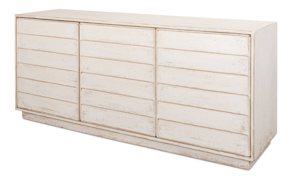 Sarreid Louvered Sideboard - Whitewashed Reclaimed Pine With 3 Removable Shelves For Stylish Storage Solutions White  40768