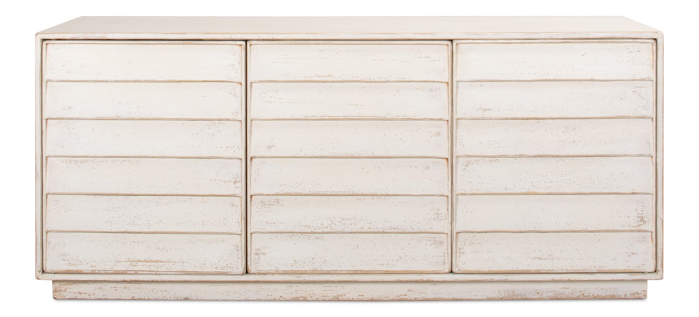 Sarreid Louvered Sideboard - Whitewashed Reclaimed Pine With 3 Removable Shelves For Stylish Storage Solutions White  40768