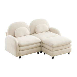 English Elm Teddy Fleece Modular Loveseat with Ottoman Curved Sculptural Sofa for Living Room Beige White W5656S00075