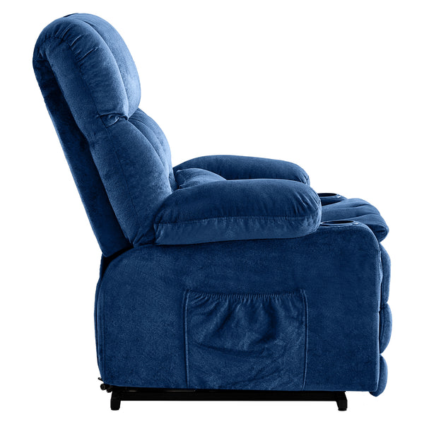 English Elm Dual Motor Large Power Lift Recliner Chair with Waist Kneading & Heat, Extended Footrest, USB Ports Blue W1521S00073