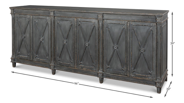 Sarreid Marksman Sideboard In Concrete Grey - Stylish Storage With 3 Removable Shelves & Reclaimed Pine Grey  40771