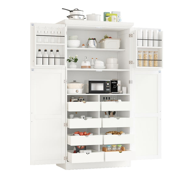 English Elm [assembly Included] Topmax Shaker Pantry Cabinet Tall Mdf Kitchen Storage with Pull-out Trays White SP000099AAK