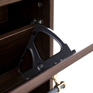 English Elm 12 Pair Shoe Organizer with Top Storage and Slim 78.75" Tall Cabinet, 3 Flip Drawers, Hooks, Sturdy Handles Walnut N845P261766D