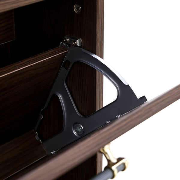 English Elm 12 Pair Shoe Organizer with Top Storage and Slim 78.75" Tall Cabinet, 3 Flip Drawers, Hooks, Sturdy Handles Walnut N845P261766D