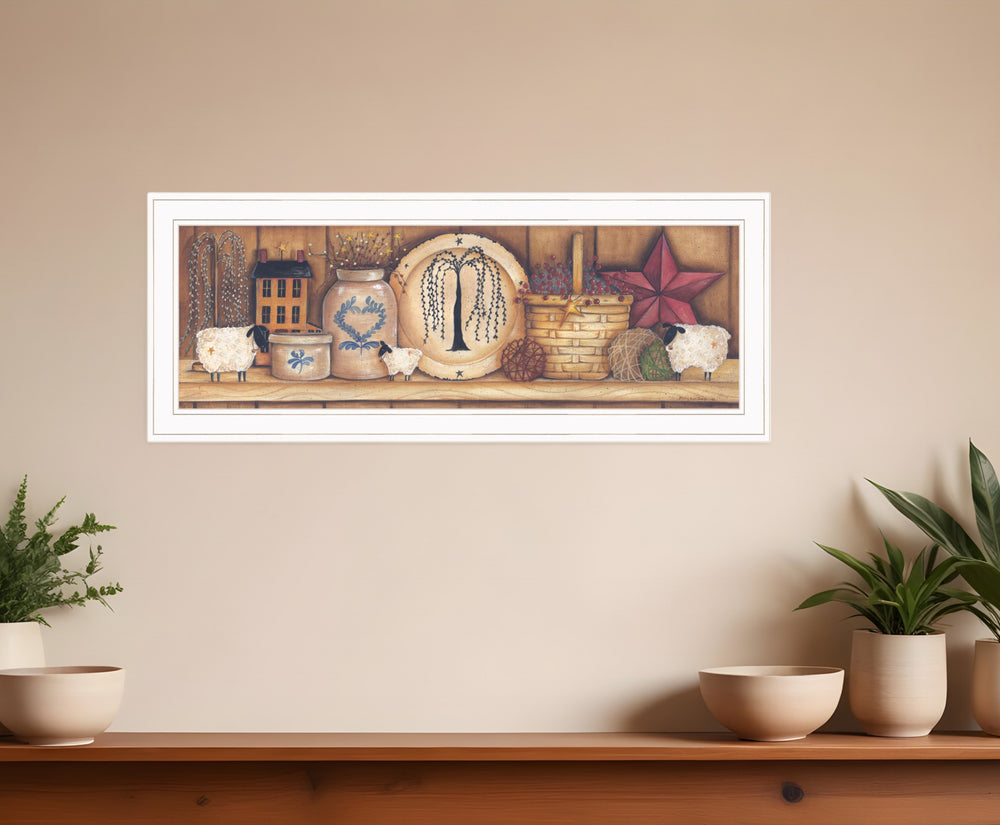 Homeroots Shelf Gathering 1 White Framed Print Wall Art  Wood Print 407792