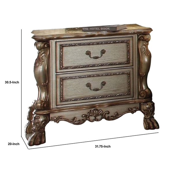 English Elm Gold Gold Patina and Bone 2-Drawer Nightstand with Smooth-Glide Drawers and Sturdy Rectangular Design B062P215403