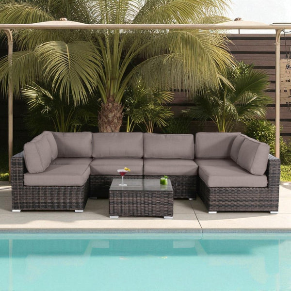 English Elm Outdoor 7-Piece Conversation Set For 4 - Stylish, Weather-Resistant With Plush Cushions & Glass Table B120S00111-GIGA