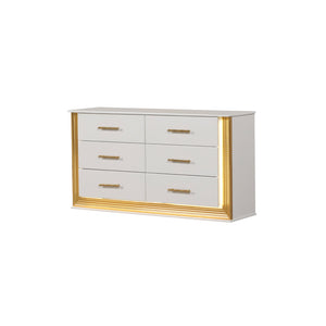 English Elm Obsession 6-Drawer Contemporary Dresser with LED Lights, Gold Wood Finish for Stylish Storage B009P152664