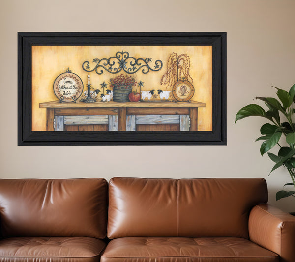 Homeroots Come Gather At Our Table 4 Black Framed Print Wall Art Charcoal Wood Print 407801