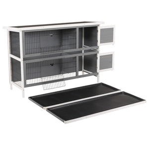English Elm Spacious Two-story Fir Wood Rabbit Hutch with Shingle Roof for Outdoor Patio Use T3971P435819