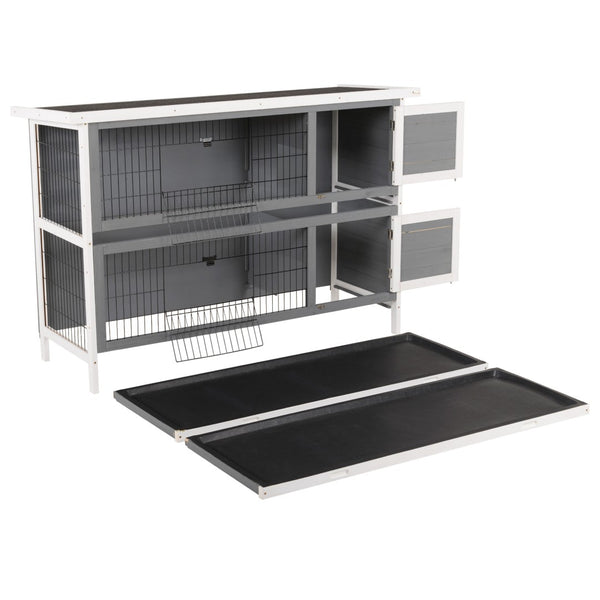 English Elm Spacious Two-story Fir Wood Rabbit Hutch with Shingle Roof for Outdoor Patio Use T3971P435819