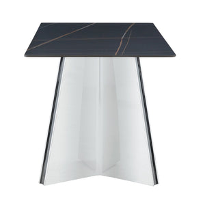 English Elm 63"x31.5x30" Marble Slab Rectangular Dining Table with Sculptural Butterfly Stainless Legs Black,Silver W1151S04576