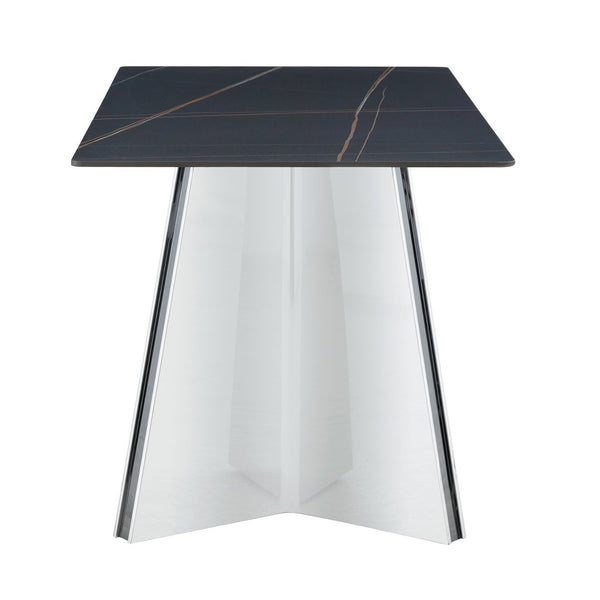 English Elm 63"x31.5x30" Marble Slab Rectangular Dining Table with Sculptural Butterfly Stainless Legs Black,Silver W1151S04576